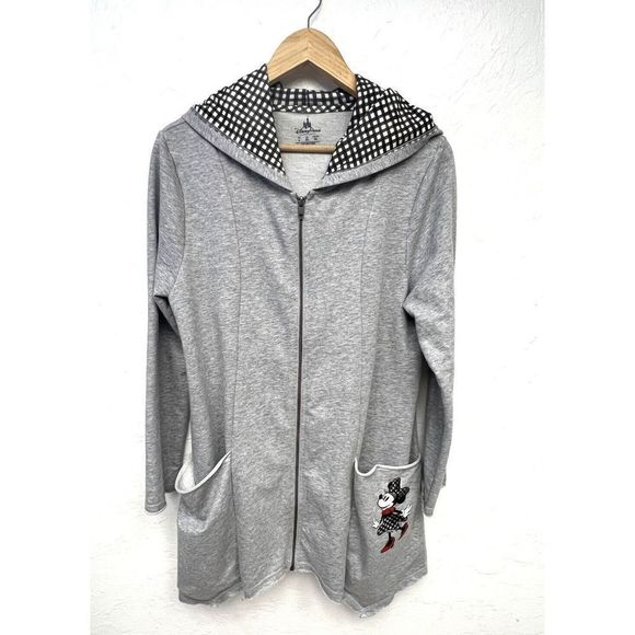 Disney Parks Minnie Mouse Hoodie Jacket L Zipper Pockets Womens Grey - Picture 1 of 7